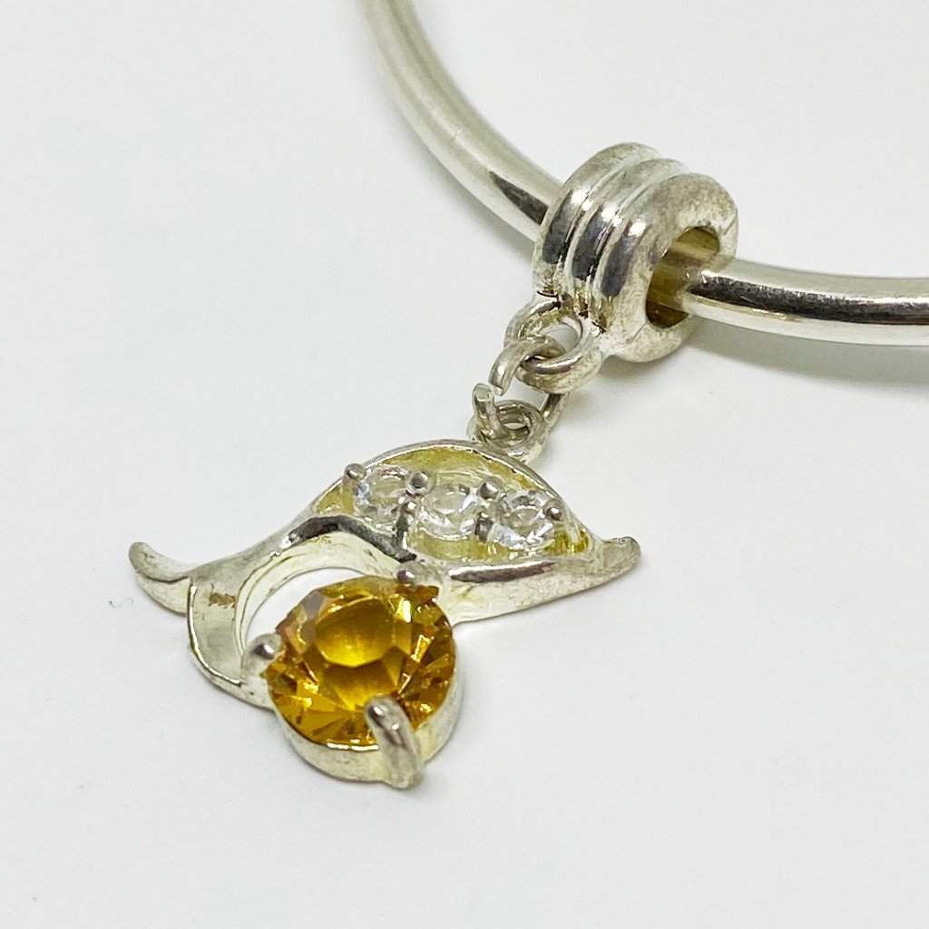 Free S/H Dolphin Silver Plate W Gold Crystals Beach Bracelet Charm -Fits Pandora
